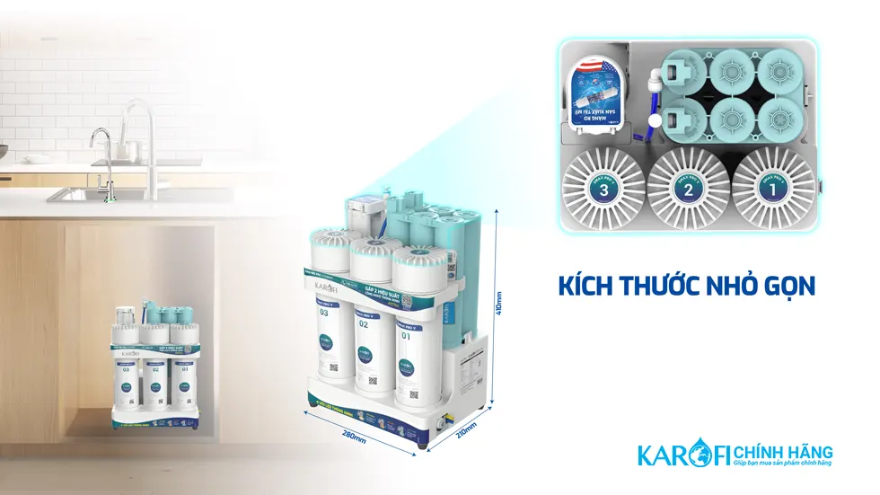 Thiết kế nhỏ gọn Máy lọc nước Karofi KAQ-U95 Pro