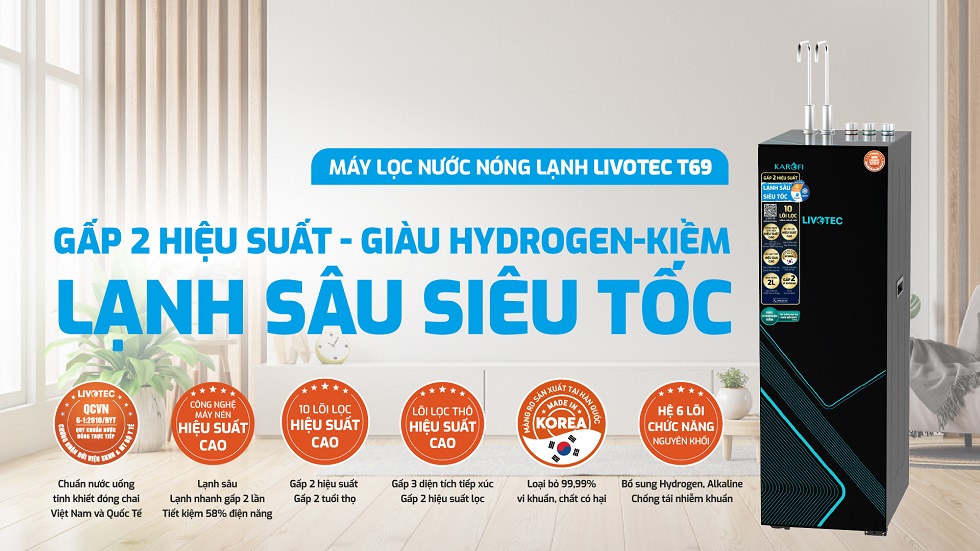 Máy lọc nước Livotec T69 lọc gấp đôi, nước sạch tinh khiết